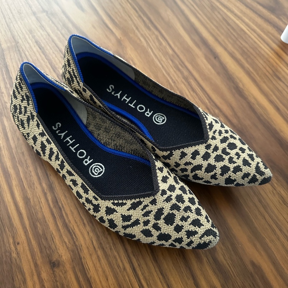 Rothy's Leopard Print Flats in Tan and Black 7.5